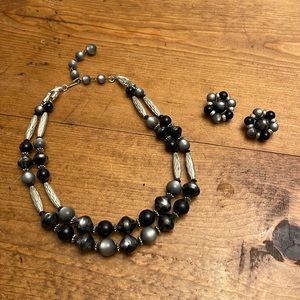 Vintage 2 strand Coro beaded bib necklace with matching clip on earrings